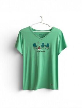Life Is Good Womens V-Neck Crusher Lite Tee Mint Green Camping Size L Outdoors